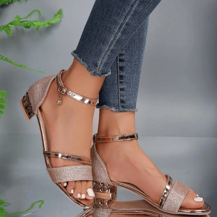 Women’s Sandals with Ankle Buckle Strap and Block Heel