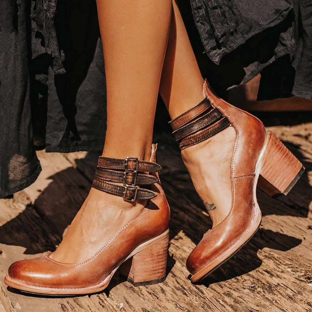 Women’s Sandals with Ankle Buckle Straps and Block Heel