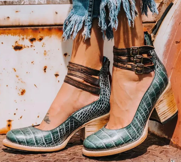 Women’s Sandals with Ankle Buckle Straps and Block Heel