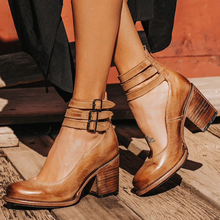 Women’s Sandals with Ankle Buckle Straps and Block Heel