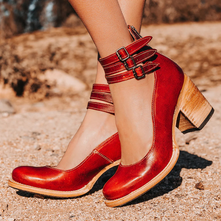 Women’s Sandals with Ankle Buckle Straps and Block Heel