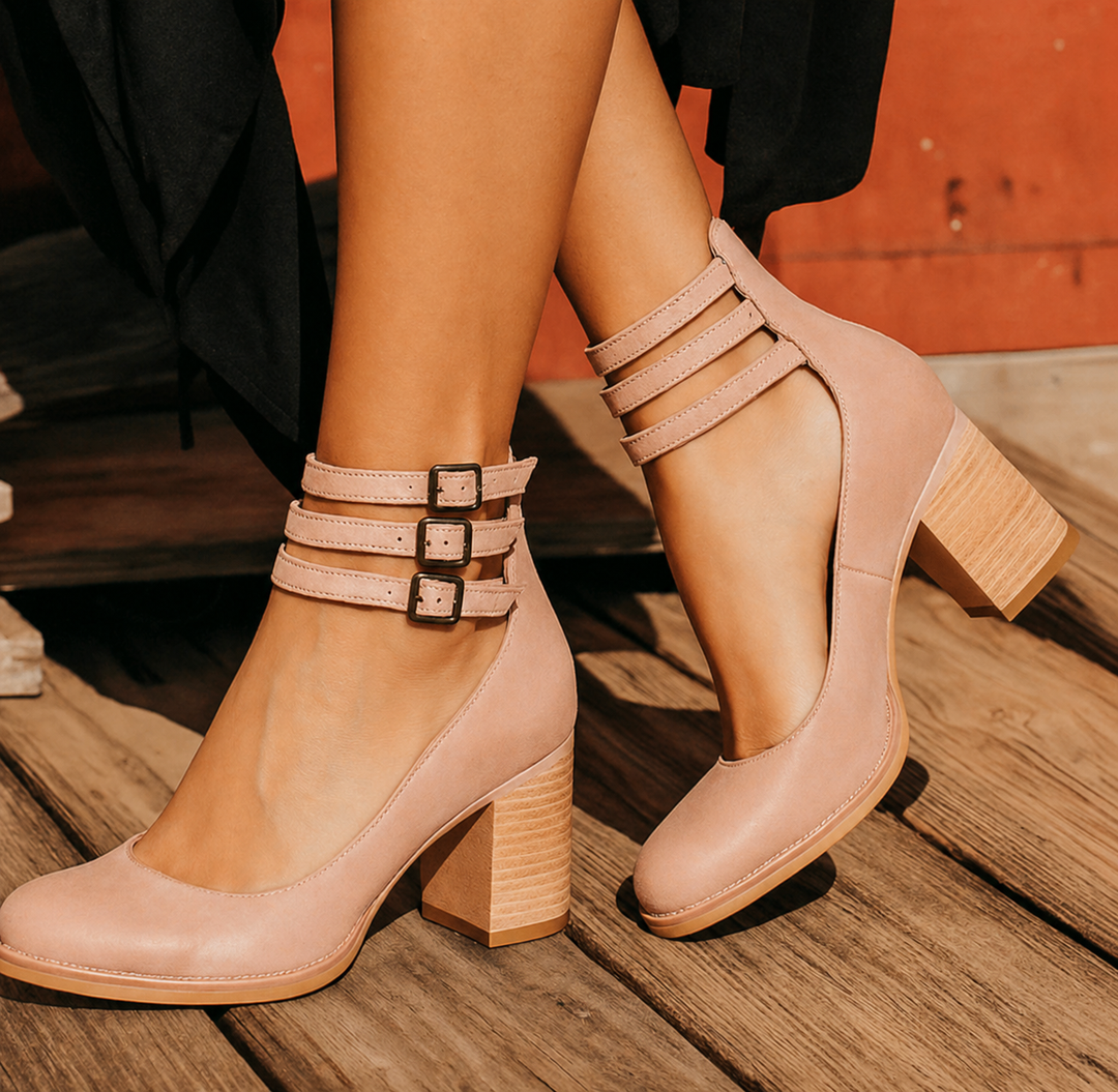 Women’s Sandals with Ankle Buckle Straps and Block Heel