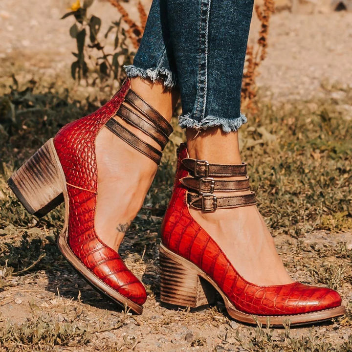 Women’s Sandals with Ankle Buckle Straps and Block Heel
