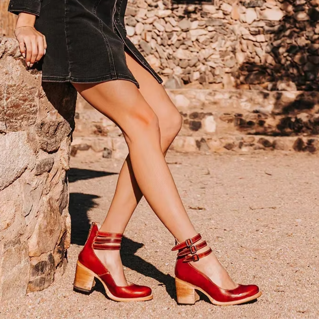 Women’s Sandals with Ankle Buckle Straps and Block Heel