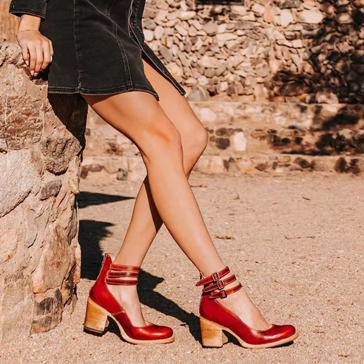 Women’s Sandals with Ankle Buckle Straps and Block Heel