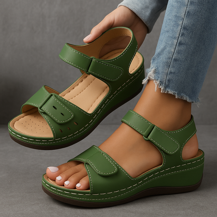 Women’s Sandals with Dual Straps and Wedge Heel