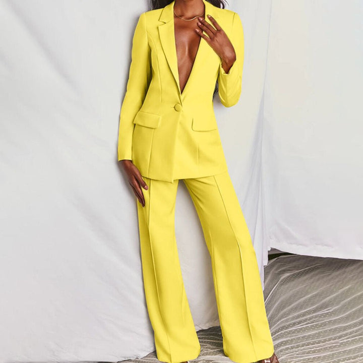 Women’s Suit Set with Long Blazer and Straight Leg Pants