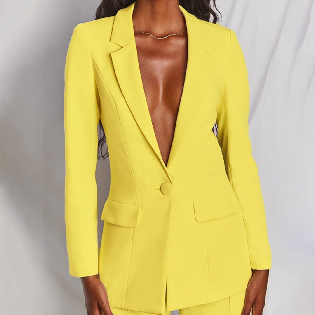 Women’s Suit Set with Long Blazer and Straight Leg Pants