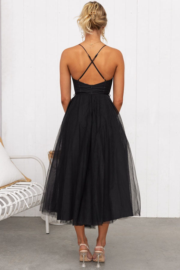 Women’s Summer Corset Midi Dress with Tulle Skirt