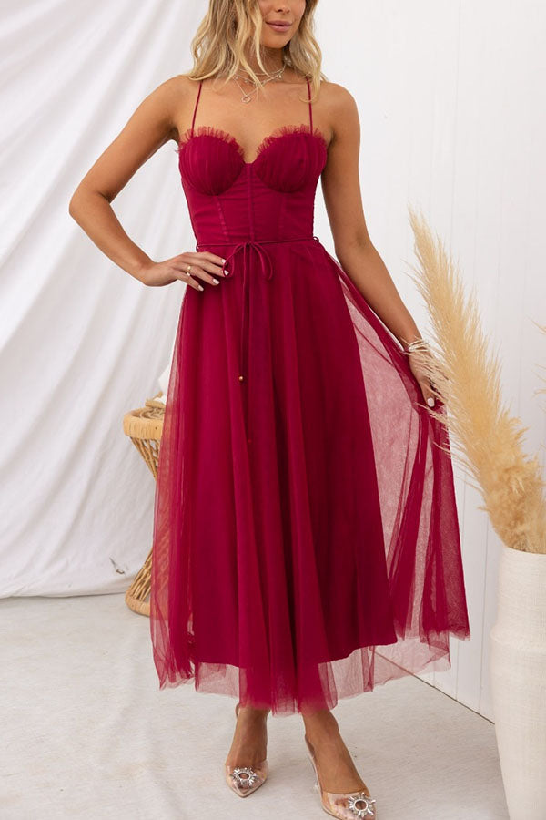 Women’s Summer Corset Midi Dress with Tulle Skirt