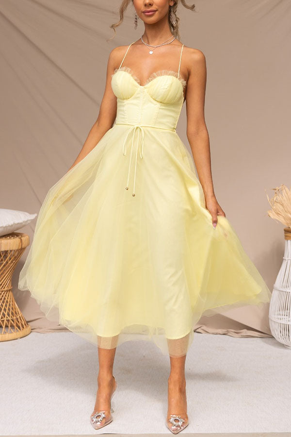 Women’s Summer Corset Midi Dress with Tulle Skirt