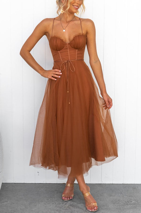 Women’s Summer Corset Midi Dress with Tulle Skirt