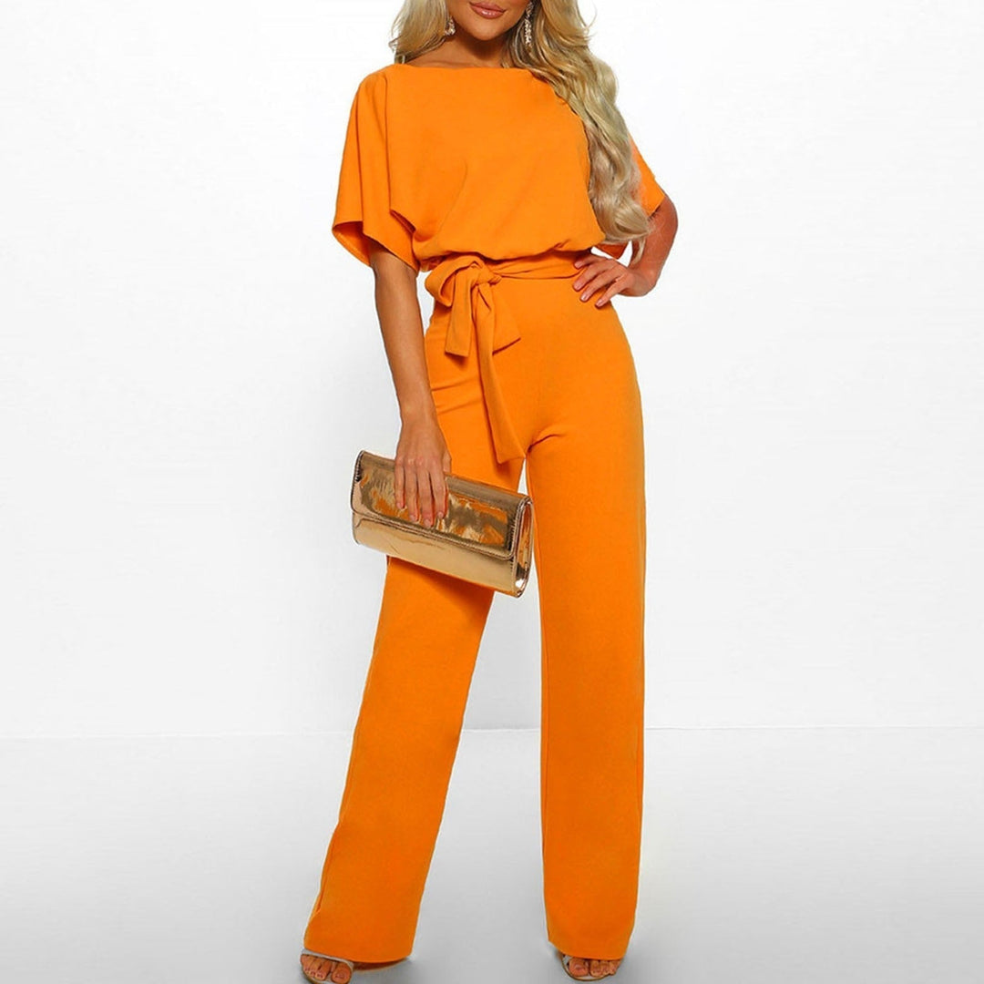 Women’s Summer Jumpsuit with Boat Neck and Waist Belt