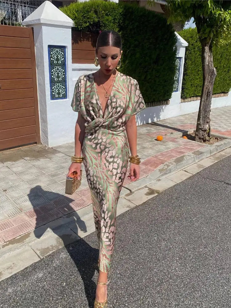 Women’s Summer Midi Dress with Twisted Front