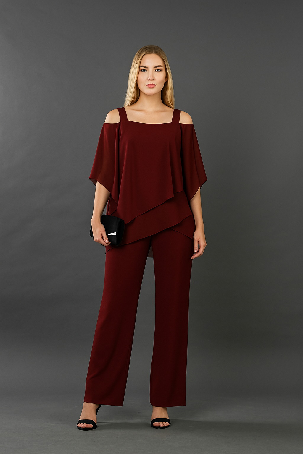 Women’s Two-Piece Set with Asymmetric Top and Wide-Leg Pants
