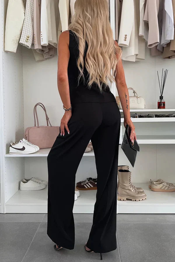 Women’s Two-Piece Set with Button Front Top and Full-Length Pants
