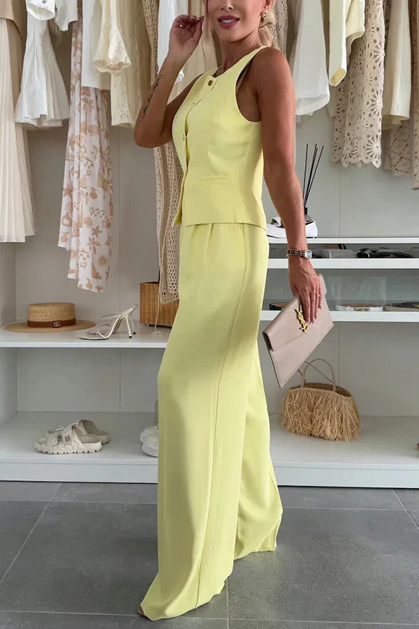 Women’s Two-Piece Set with Button Front Top and Full-Length Pants