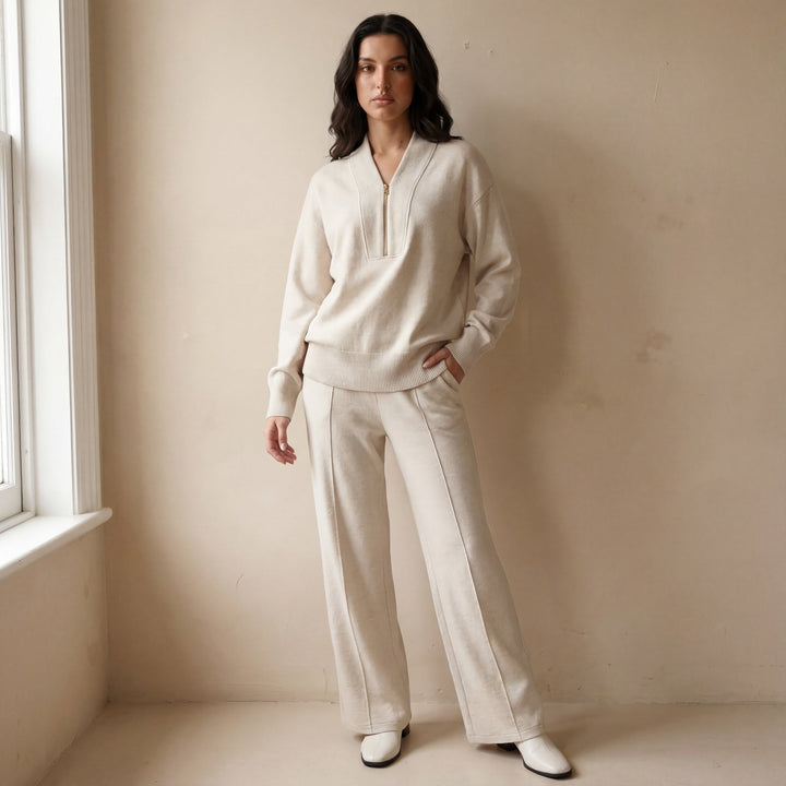 Women’s Two-Piece Set with Half-Zip Collar and Side Pockets