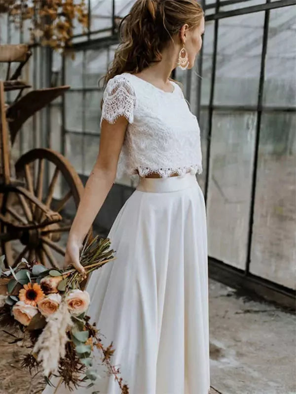Women’s Two-Piece Set with Short Sleeve Top and Asymmetrical Hem Skirt