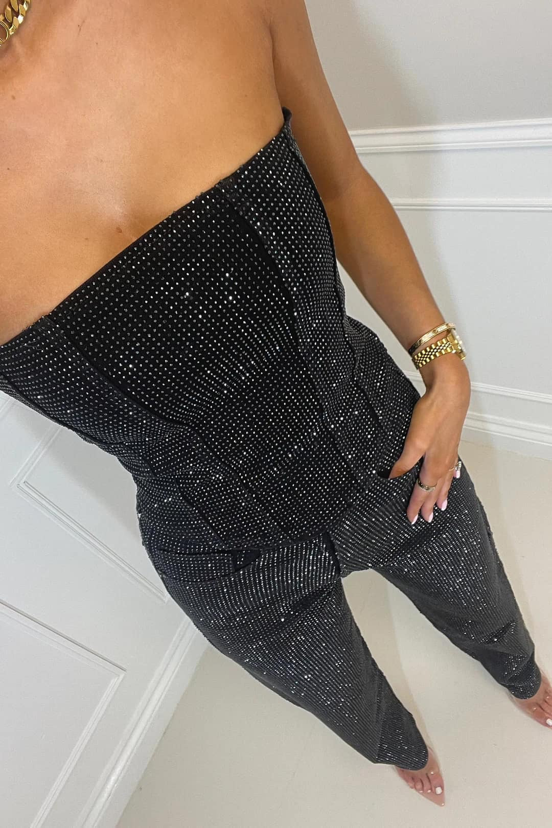 Women’s Two-Piece Set with Strapless Top and Full-Length Pants