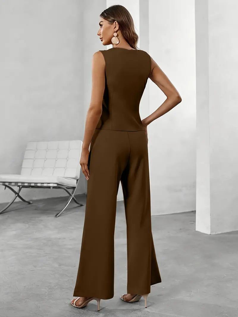 Women’s Two Piece Set with Top and Wide‑Leg Trousers