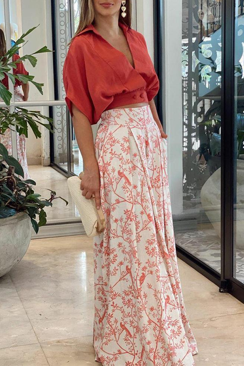 Women’s Two Piece Set with V‑Neck Crop Top and Wide Leg Pants