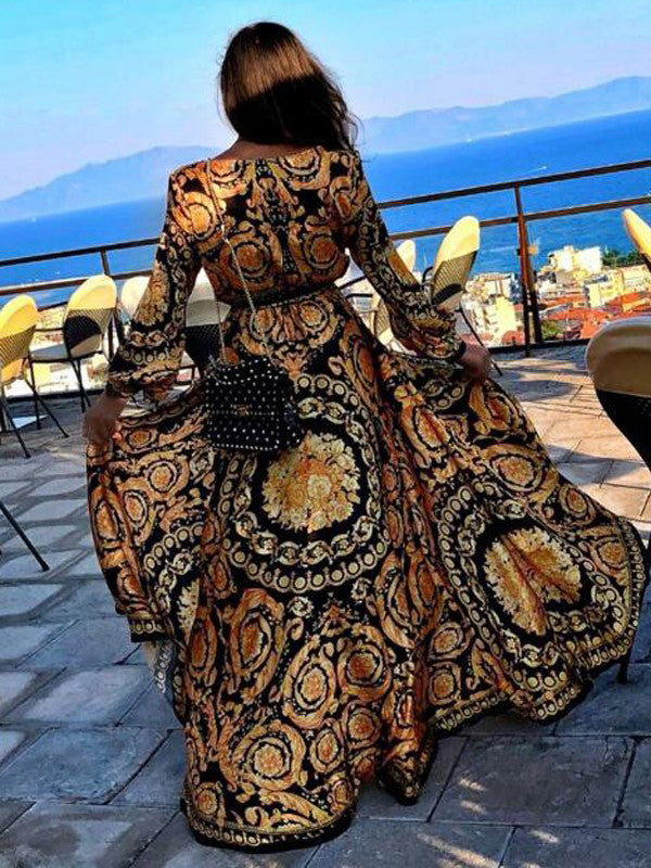 Women’s Wrap Maxi Dress with V-Neckline and Tie Waist