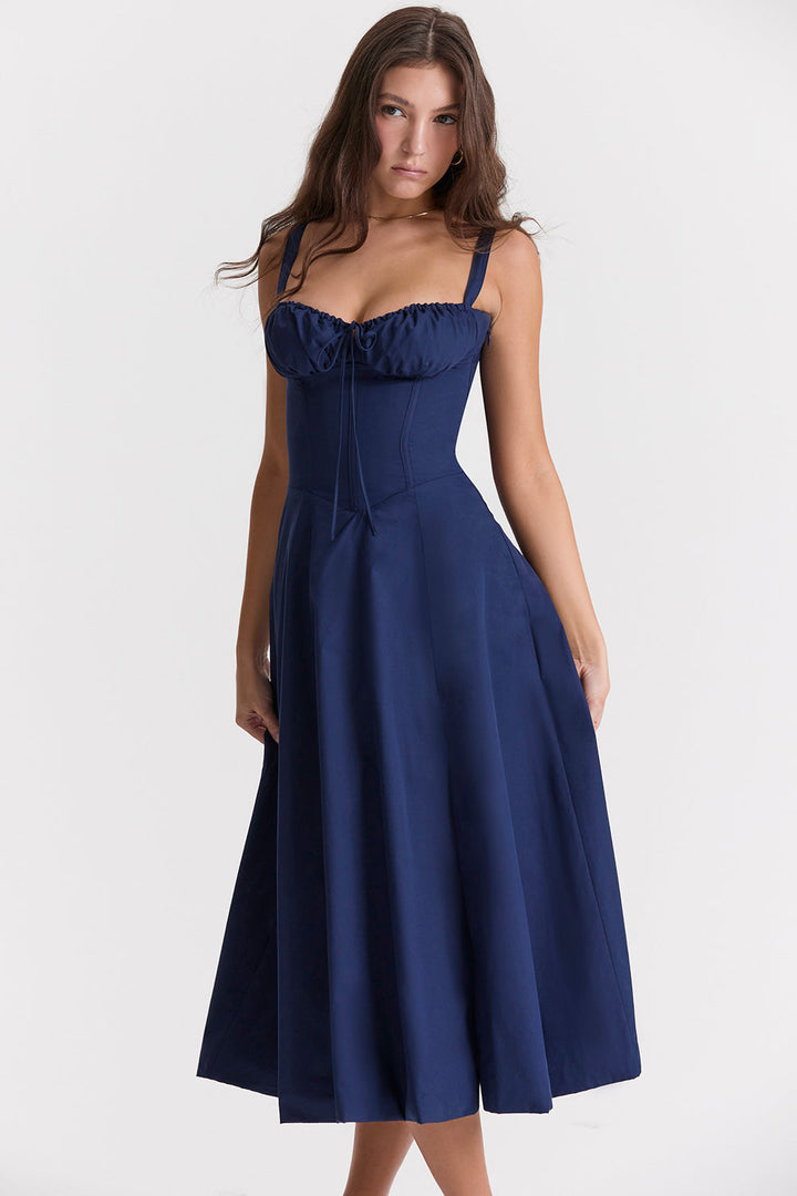 Women’s Bustier Dress with Shoulder Straps and Side Zipper