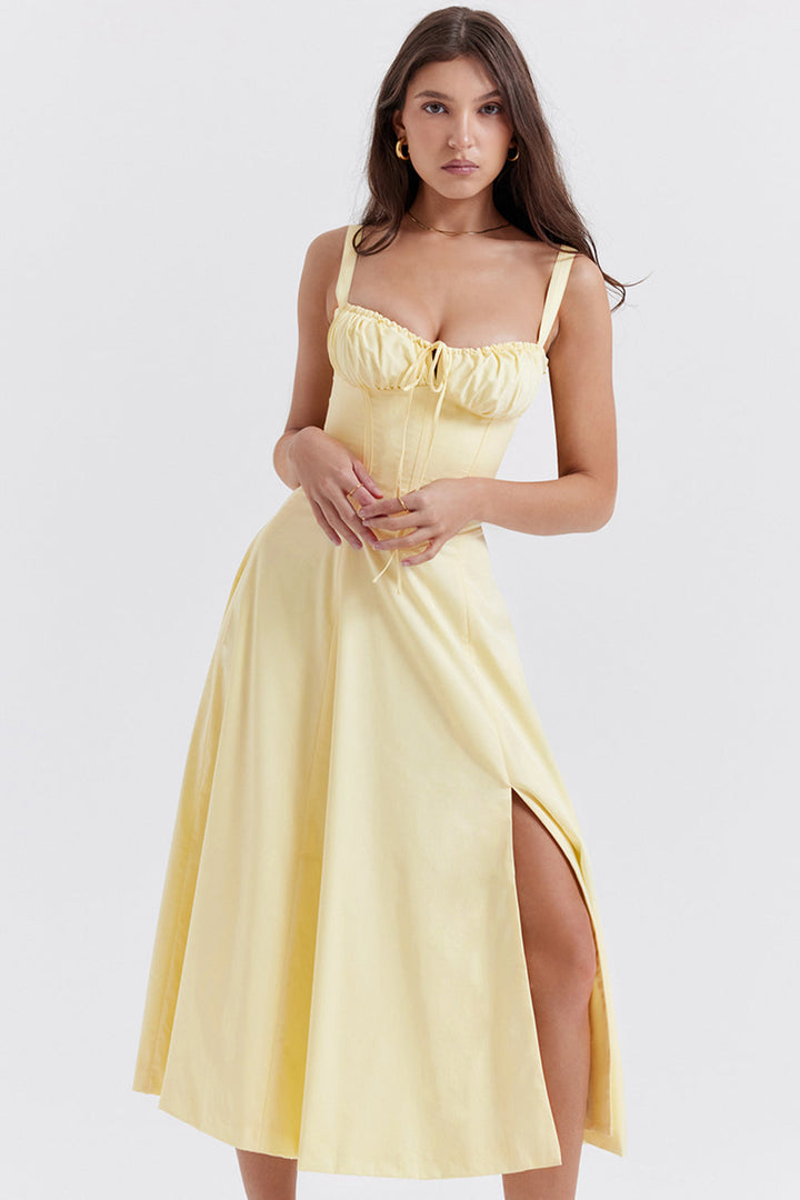 Women’s Bustier Dress with Shoulder Straps and Side Zipper