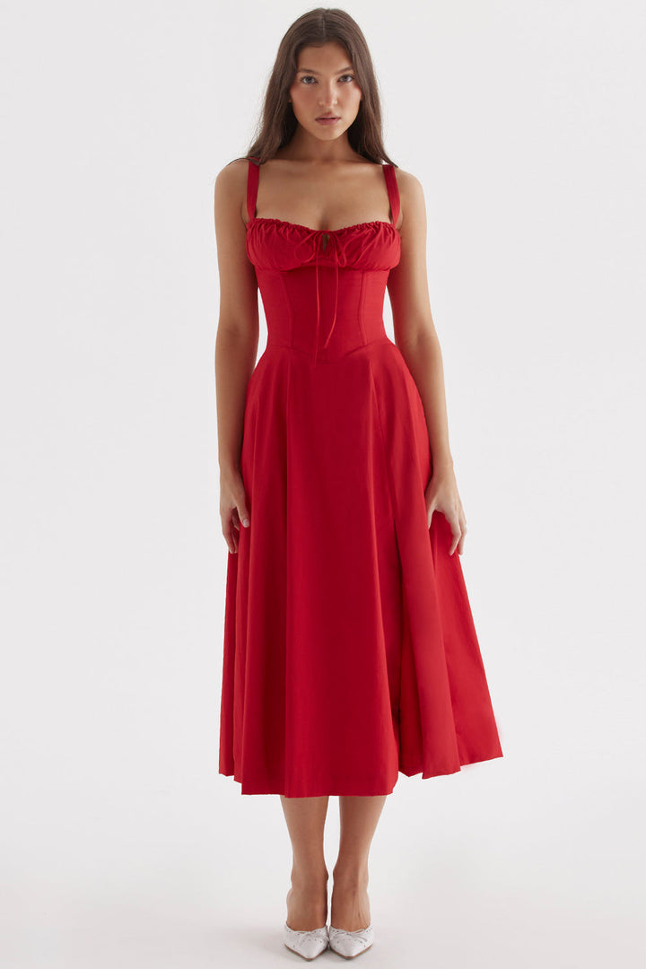 Women’s Bustier Dress with Shoulder Straps and Side Zipper