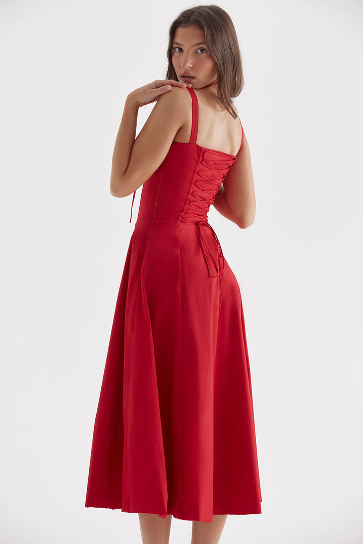 Women’s Bustier Dress with Shoulder Straps and Side Zipper