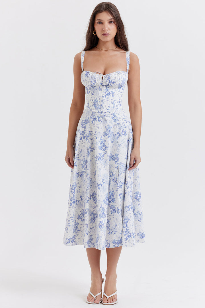 Women’s Bustier Dress with Shoulder Straps and Side Zipper