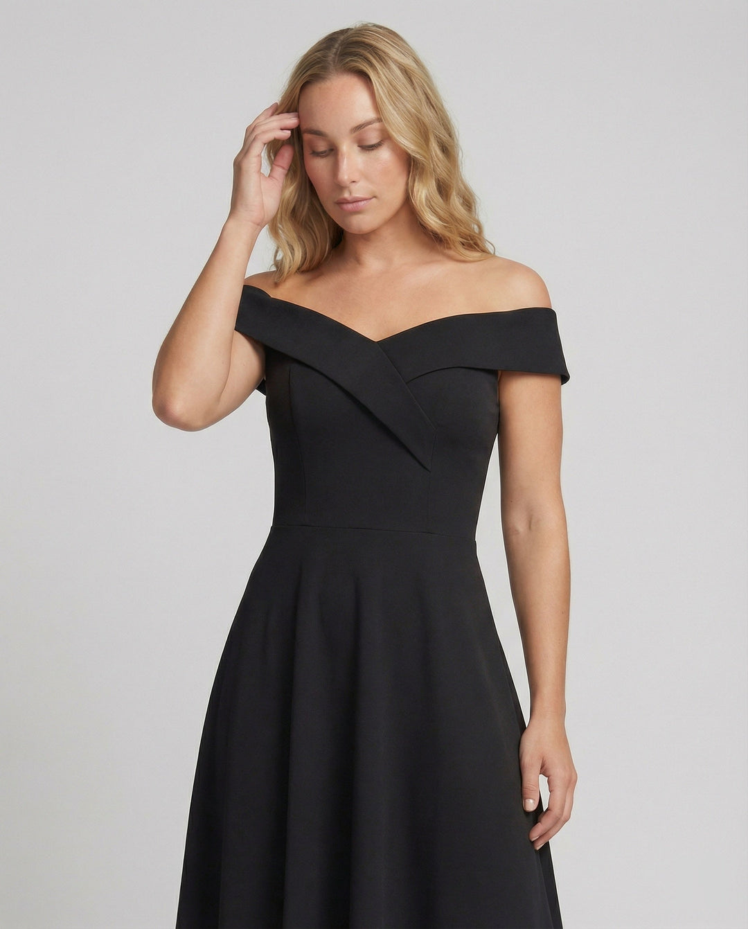 Women’s Off-Shoulder Dress with Folded Neckline and Long Skirt