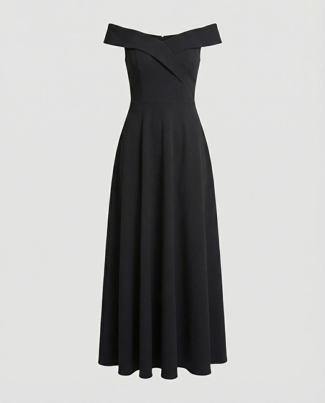Women’s Off-Shoulder Dress with Folded Neckline and Long Skirt