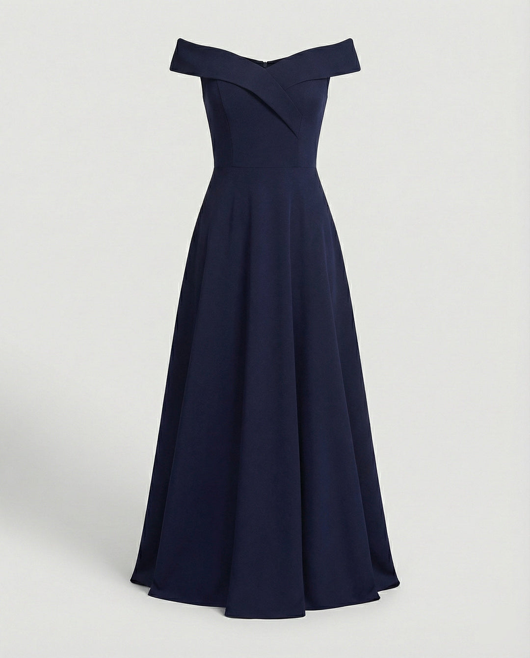 Women’s Off-Shoulder Dress with Folded Neckline and Long Skirt