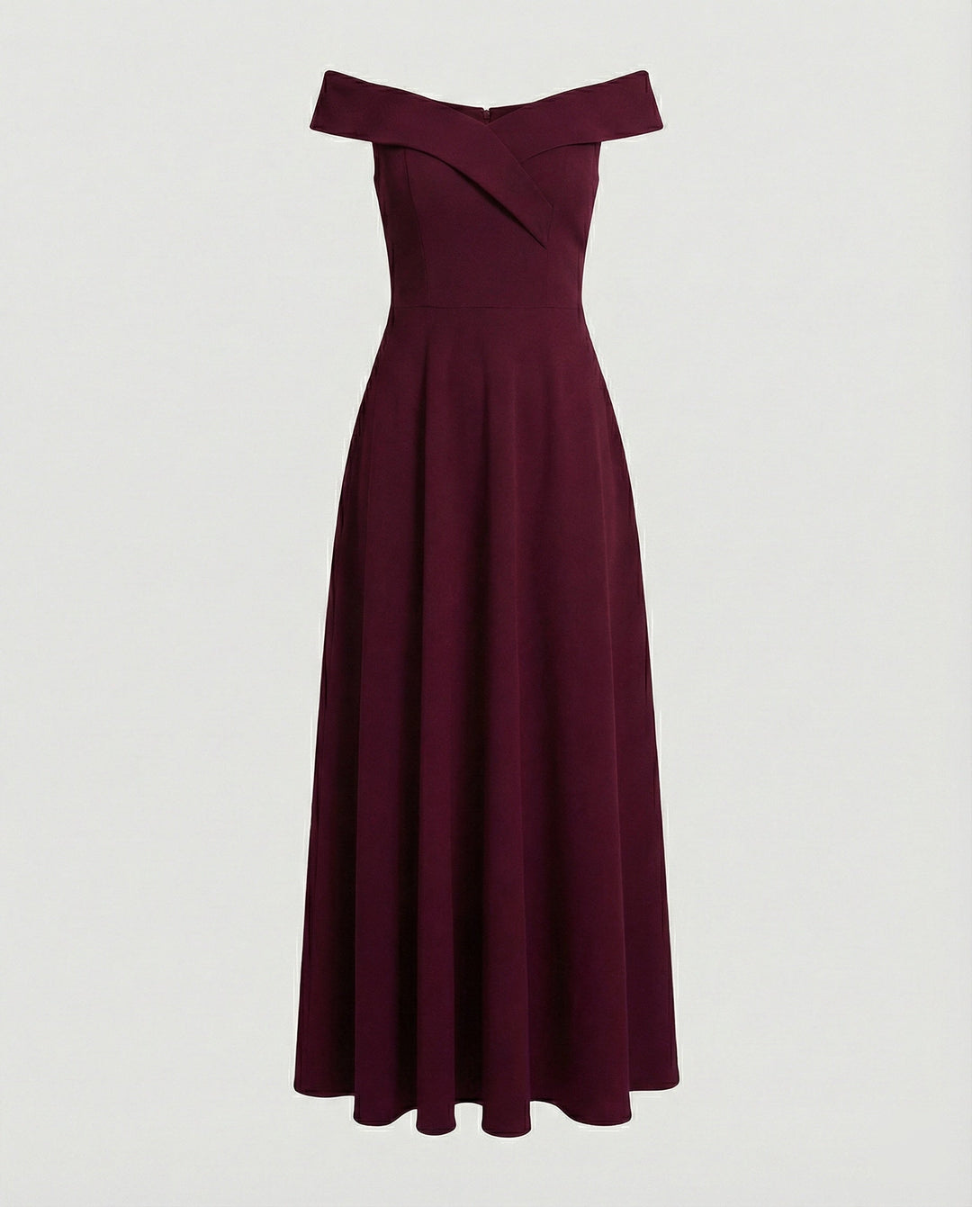 Women’s Off-Shoulder Dress with Folded Neckline and Long Skirt