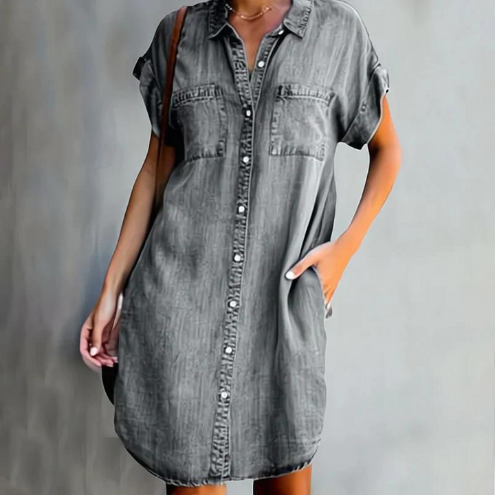 Women’s Shirt Dress with Button Closure and Chest Pockets